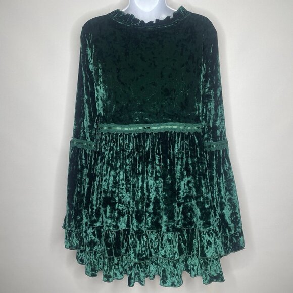 Dolls Kill House of Widow Real Divinity Velvet Mini Dress Size L Emerald Green - Picture 5 of 8